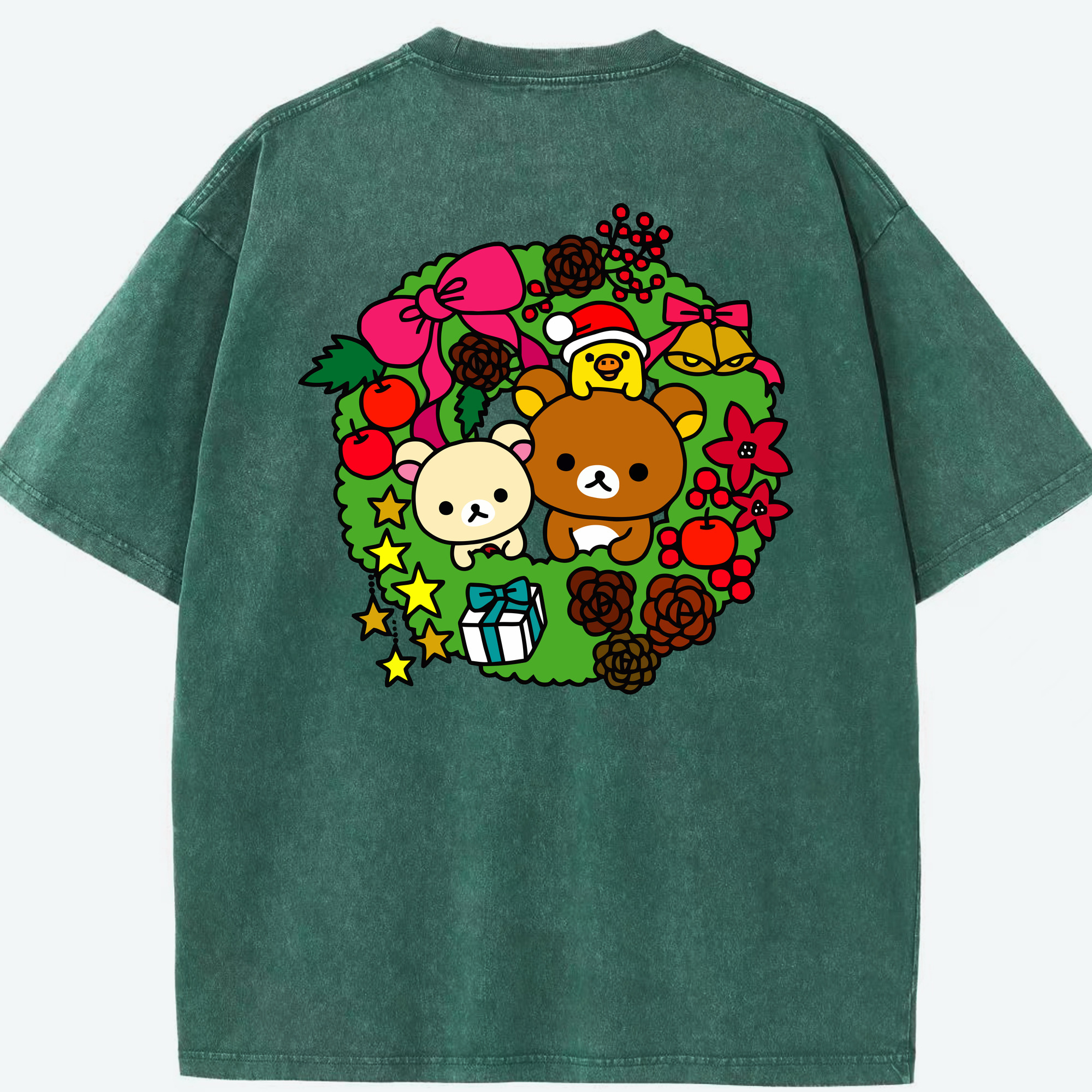 （画像用） リラックマ リラックマ キイロイトリ Rilakkuma Korilakkuma Kiiroitori 綿100% ヴィンテージ風 半袖Tシャツ（背面プリント）